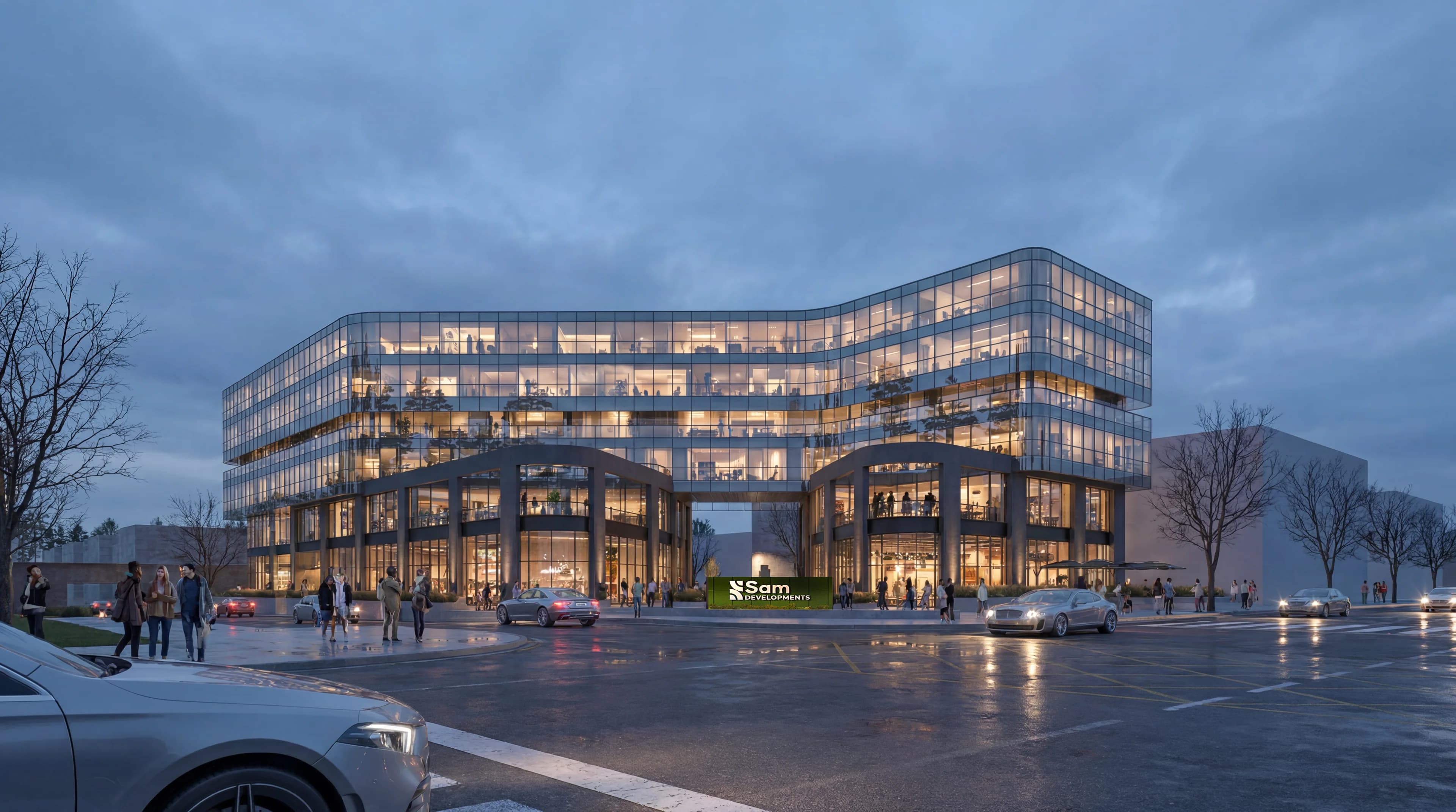 90 Gate building at dusk on South 90th Street